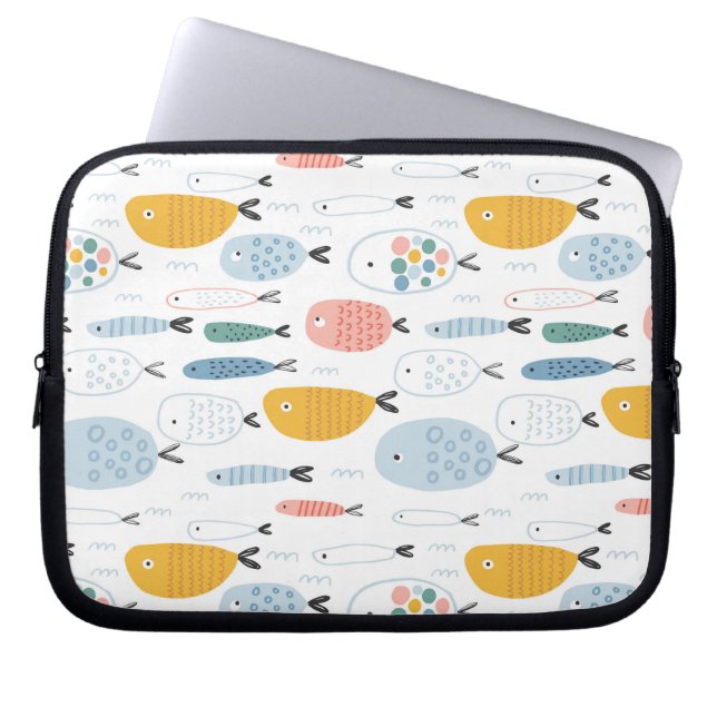 Cute Doodle School of Fish Pattern Laptop Sleeve (Voorkant)