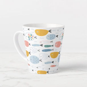 Cute Doodle School of Fish Pattern Latte Mok