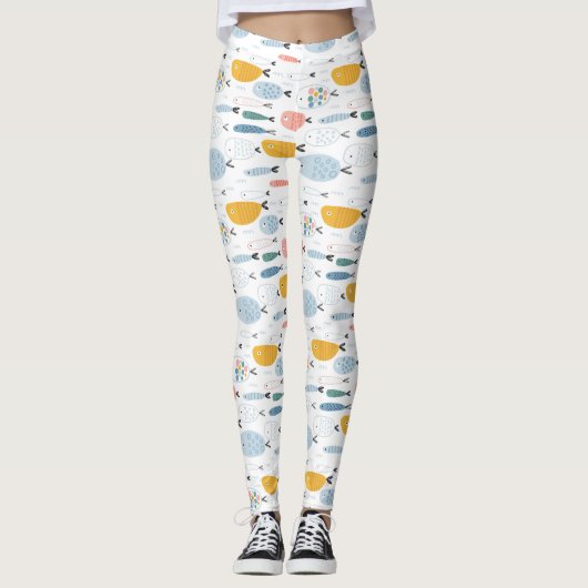 Cute Doodle School of Fish Pattern Leggings (Voorkant)