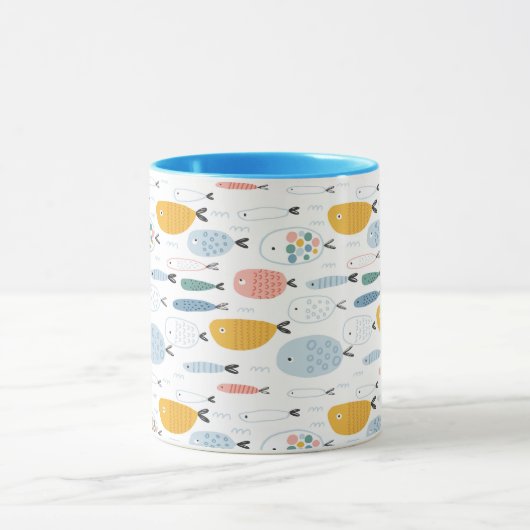 Cute Doodle School of Fish Pattern Mok (Midden)