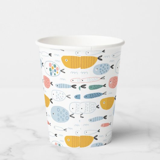 Cute Doodle School of Fish Pattern Papieren Bekers (Rechts)