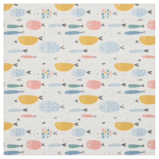 Cute Doodle School of Fish Pattern Stof (Swatch)