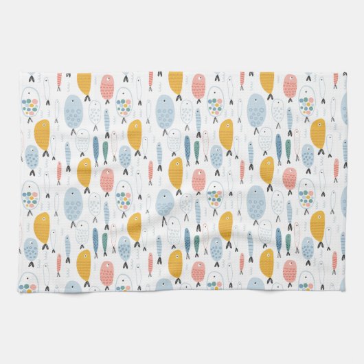 Cute Doodle School of Fish Pattern Theedoek (Horizontaal)