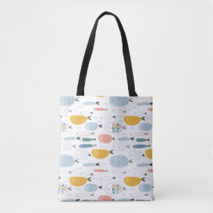 Cute Doodle School of Fish Pattern Tote Bag