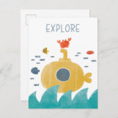 Cute Doodle Submarine | Onderzoek Briefkaart (Voorkant / Achterkant)