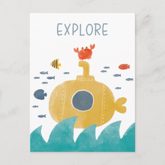 Cute Doodle Submarine | Onderzoek Briefkaart (Voorkant)