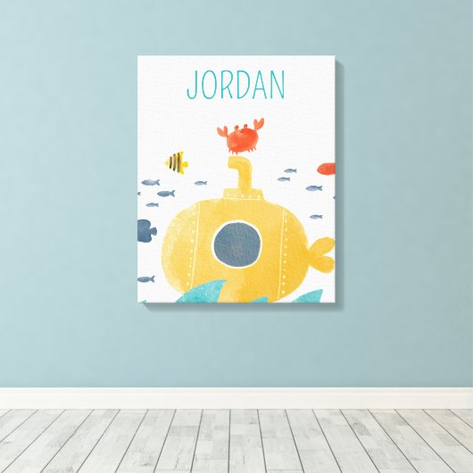 Cute Doodle Submarine | Onderzoek Canvas Afdruk (Insitu (Houten vloer))