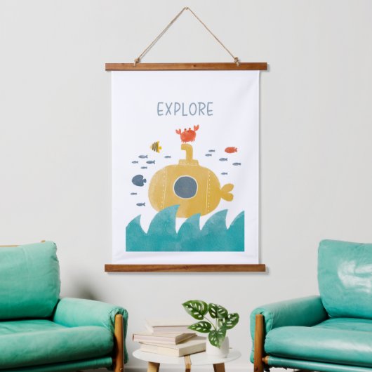 Cute Doodle Submarine | Onderzoek Hangend Wandkleed (Woonkamer)