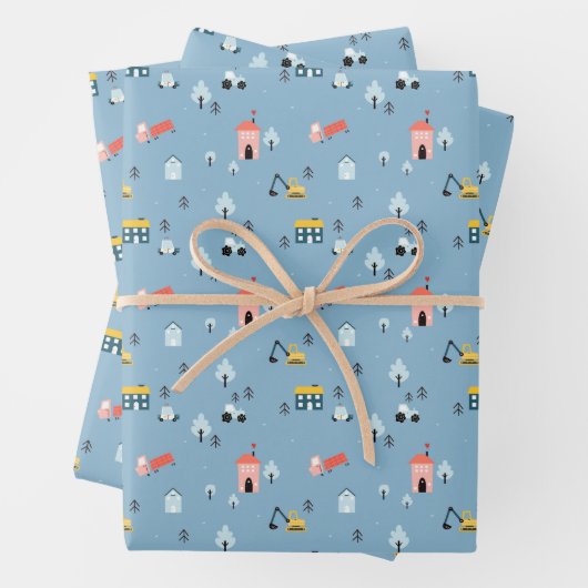 Cute Doodle Town Scene Patroon Inpakpapier Vel (In situ)