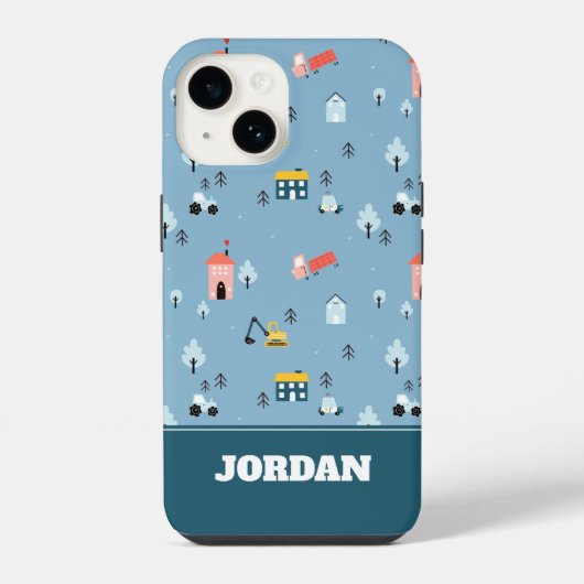 Cute Doodle Town Scène Patroon iPhone Hoesje (Achterkant)