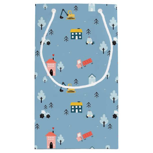 Cute Doodle Town Scene Patroon Klein Cadeauzakje (Achterkant)