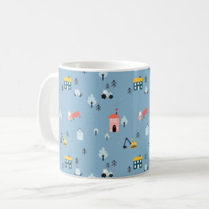 Cute Doodle Town Scene Patroon Koffiemok