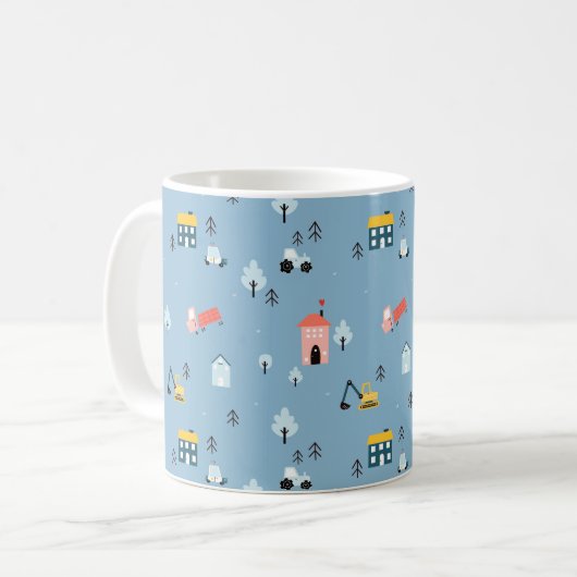 Cute Doodle Town Scene Patroon Koffiemok (Voorkant links)