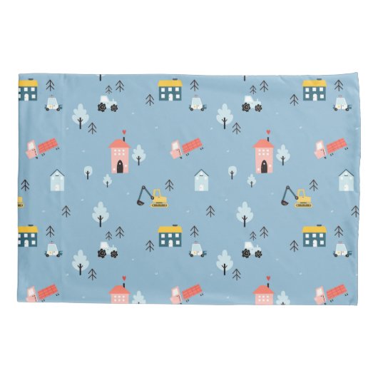 Cute Doodle Town Scene Patroon Kussensloop (Achterkant)