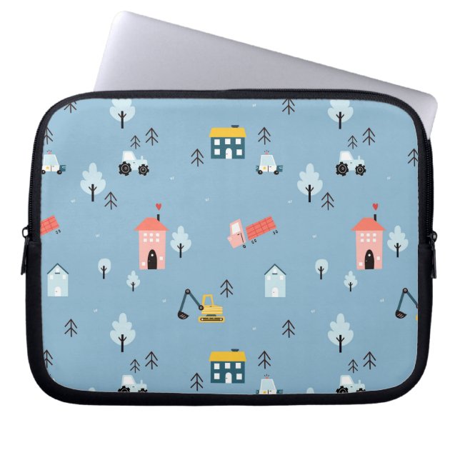 Cute Doodle Town Scene Patroon Laptop Sleeve (Voorkant)