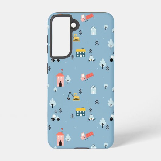 Cute Doodle Town Scene Patroon Samsung Galaxy Hoesje (Achterkant)