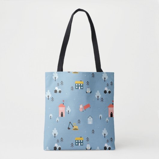 Cute Doodle Town Scene Patroon Tote Bag (Voorkant)