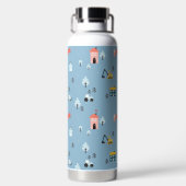 Cute Doodle Town Scene Patroon Waterfles (Achterkant)