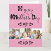 Cute Doodle Typografie Roze 3 Foto Moederdag Kaart (Voorkant)