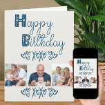 Cute Doodle Typography Blue Gray 3 Foto Birthday Kaart<br><div class="desc">Creëer uw eigen kader van de Kaart van de Dag van de Dag met 3 van uw favoriete foto's. Het ontwerp heeft een schattige, griezelige typografie hand gekarteld met liefdesharten en doedels. Het fotomalplaatje zal uw afbeeldingen in vierkant/instagramformaat in een eenvoudige kleureninkeping van de fotostrip tonen. Het bericht binnen is...</div>