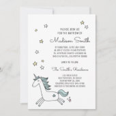 Cute Doodle Unicorn en Stars Baptism Invitation (Voorkant)