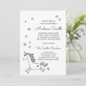Cute Doodle Unicorn en Stars Baptism Invitation (Staand voorkant)