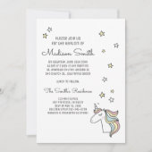 Cute Doodle Unicorn en Stars Baptism Invitation (Voorkant)