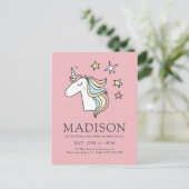 Cute Doodle Unicorn en Stars Birthday Briefkaart (Staand voorkant)