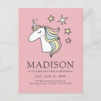 Cute Doodle Unicorn en Stars Birthday
