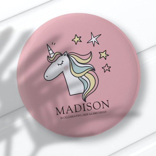 Cute Doodle Unicorn en Stars Birthday Ronde Button 5,7 Cm