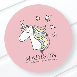 Cute Doodle Unicorn en Stars Birthday Ronde Sticker