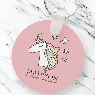 Cute Doodle Unicorn en Stars Birthday Sleutelhanger