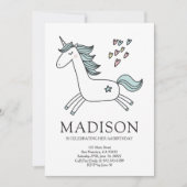 Cute Doodle Unicorn Hearts Birthday Uitnodiging (Voorkant)