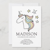 Cute Doodle Unicorn Stars Birthday Uitnodiging (Voorkant)