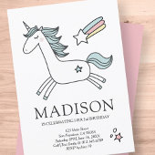 Cute Doodle Unicorn Stars Birthday Uitnodiging