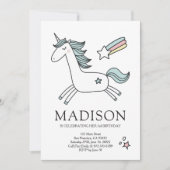 Cute Doodle Unicorn Stars Birthday Uitnodiging (Voorkant)