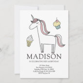 Cute Doodle Unicorn Sweets Birthday Invitation Kaart (Voorkant)