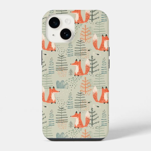 Cute Doodle Vos Bos Patroon iPhone Hoesje (Achterkant)