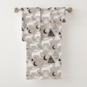 Cute Doodle Woodland Beer Pattern Bad Handdoek (Insitu)