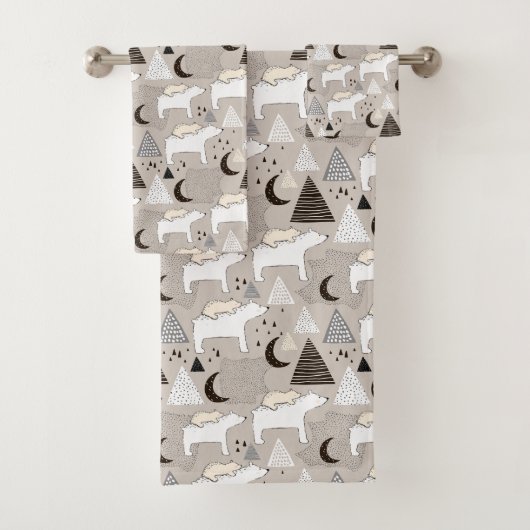 Cute Doodle Woodland Beer Pattern Bad Handdoek (Insitu)