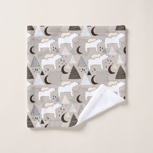 Cute Doodle Woodland Beer Pattern Bad Handdoek (Wasdoekje)