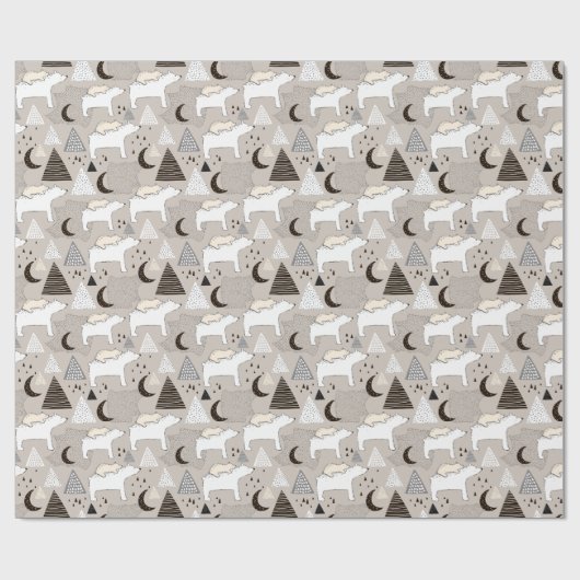 Cute Doodle Woodland Beer Pattern Cadeaupapier (Vlak)