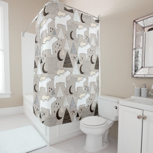 Cute Doodle Woodland Beer Pattern Douchegordijn (In situ)