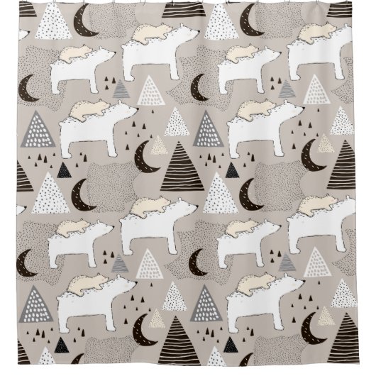 Cute Doodle Woodland Beer Pattern Douchegordijn (Voorkant)