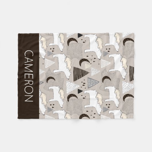 Cute Doodle Woodland Beer Pattern Fleece Deken (Voorkant (Horizontaal))