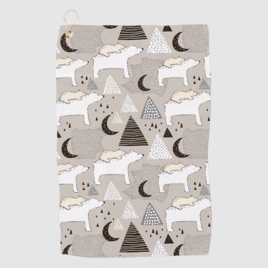 Cute Doodle Woodland Beer Pattern Golfhanddoek (Voorkant)