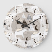 Cute Doodle Woodland Beer Pattern Grote Klok (Voorkant)