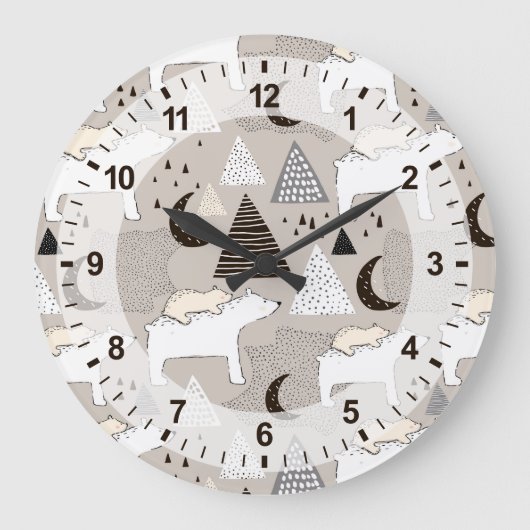 Cute Doodle Woodland Beer Pattern Grote Klok (Voorkant)