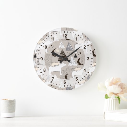 Cute Doodle Woodland Beer Pattern Grote Klok (Huis)