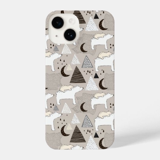 Cute Doodle Woodland Beer Pattern iPhone Hoesje (Achterkant)